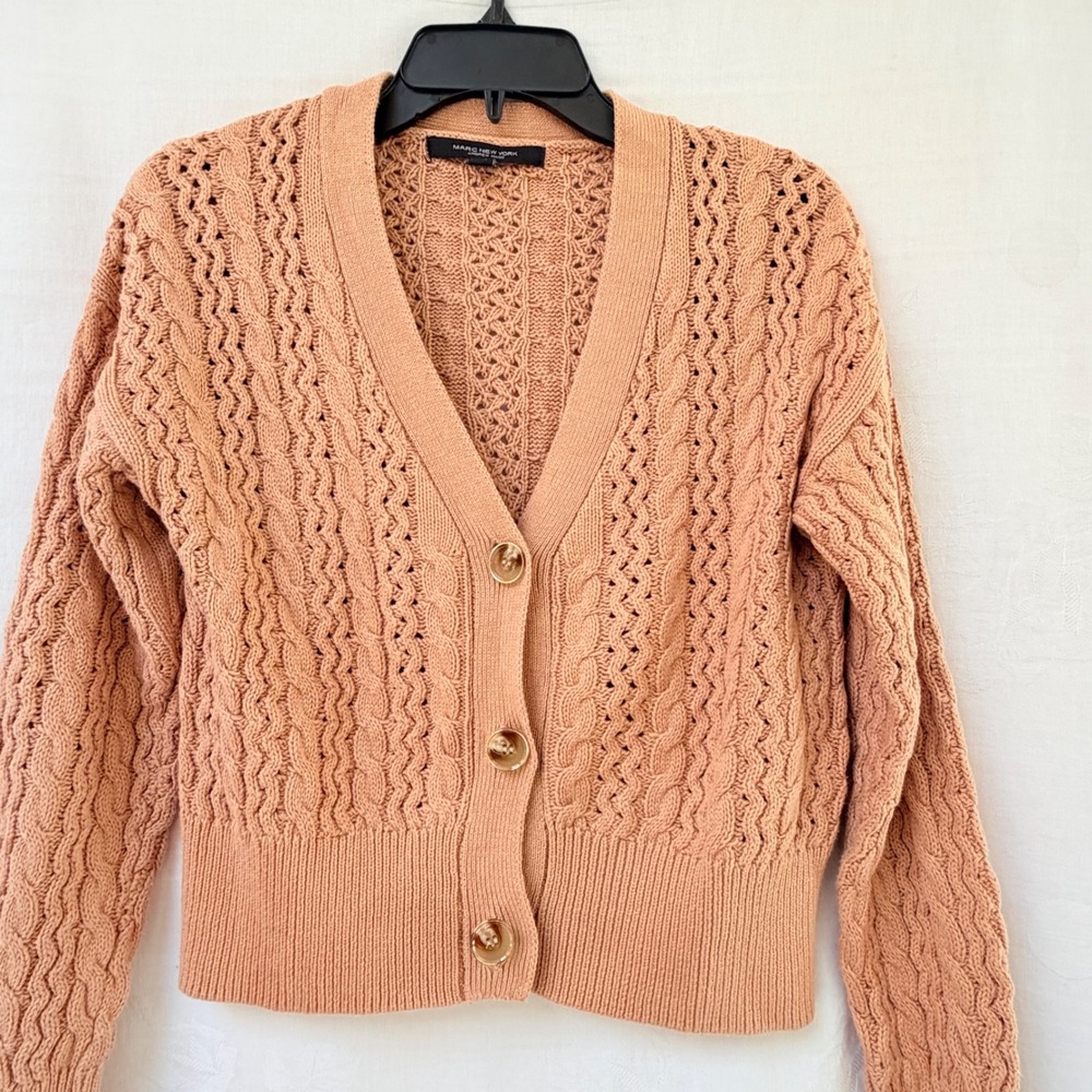 Marc New York Andrew Marc Peach Cable Knit Cotton Cardigan Sweater Womens Small - Picture 2 of 10